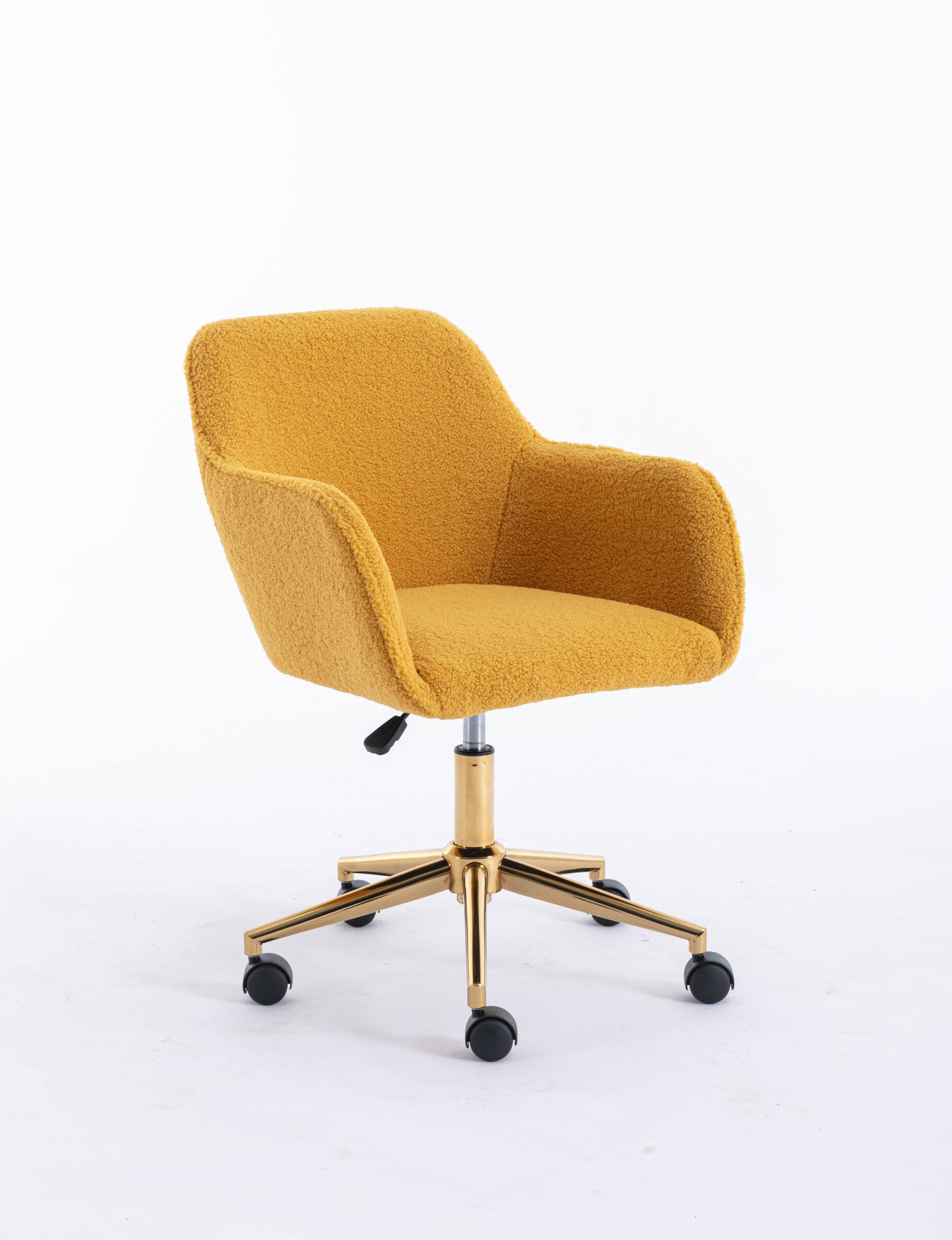 Alt View 5. Spaco - Spaco Modern Teddy Fabric Office Chair with Gold Metal Legs, Adjustable Swivel Desk Chair for Bedroom and Home Office - Yellow Teddy.