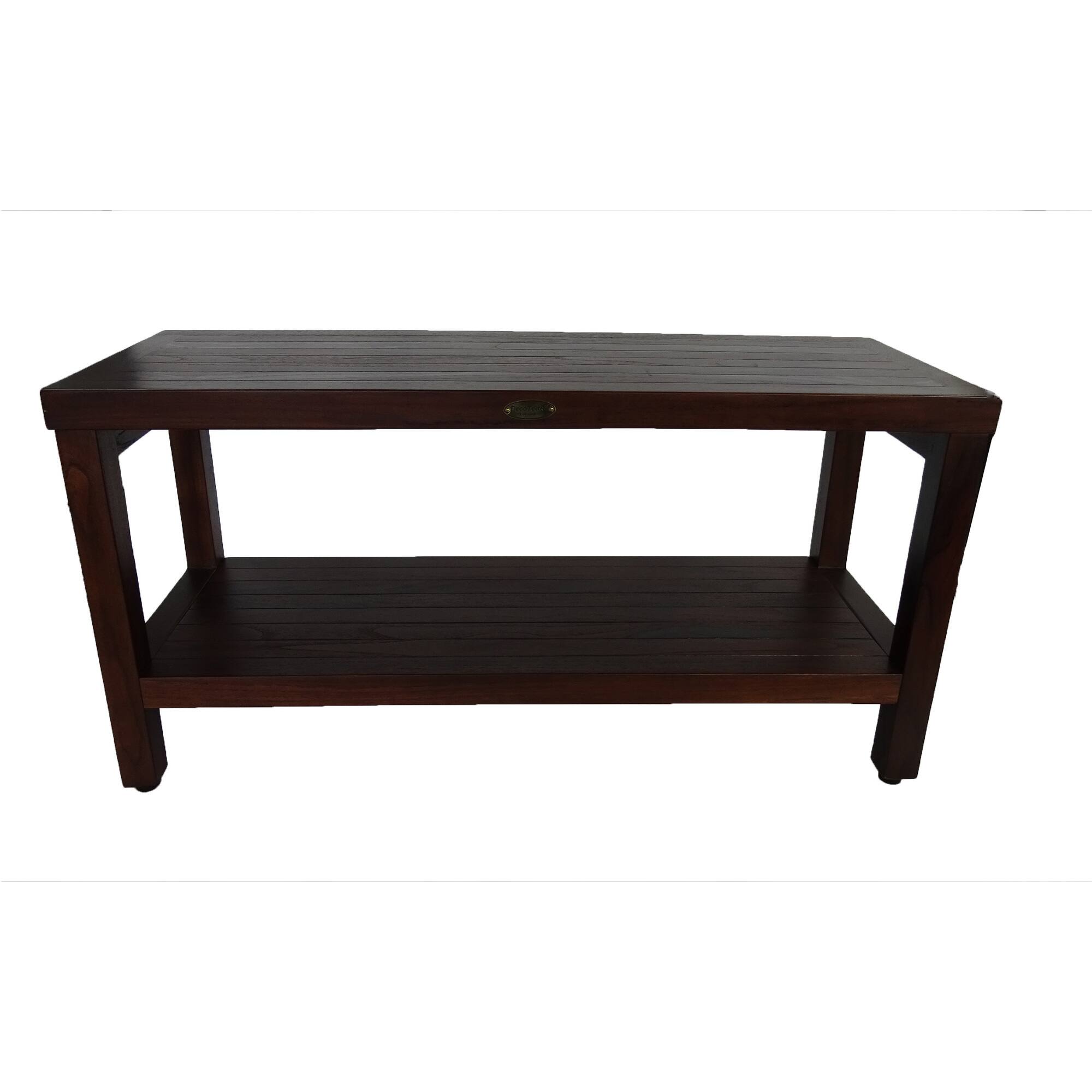 Front. DecoTeak - DecoTeak® Eleganto® 36" Teak Wood Shower Bench with Shelf in Woodland Brown Finish - Woodland Brown.