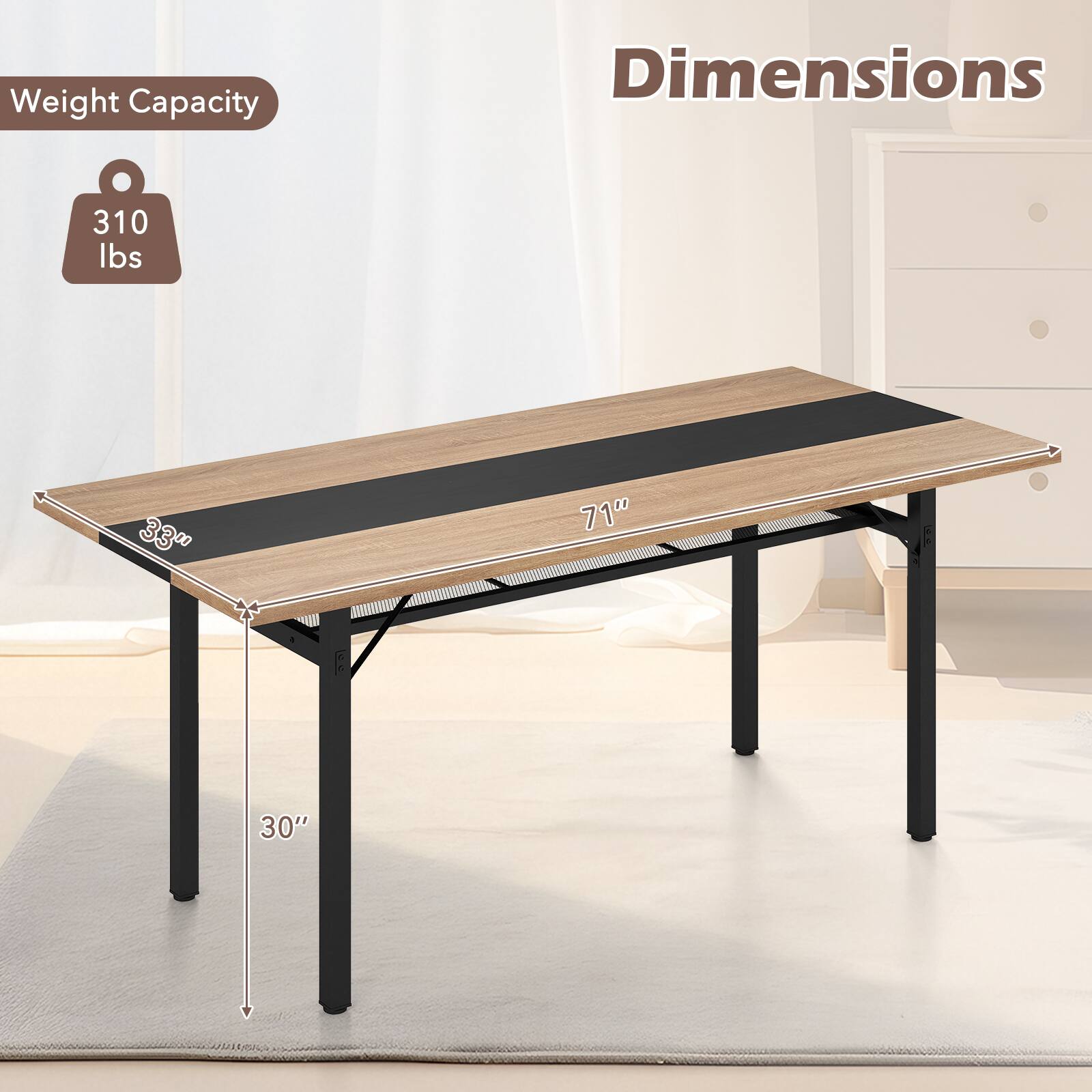 Weight Capacity: 310 lbs  
Dimensions: 33.4" x 71" x 30"