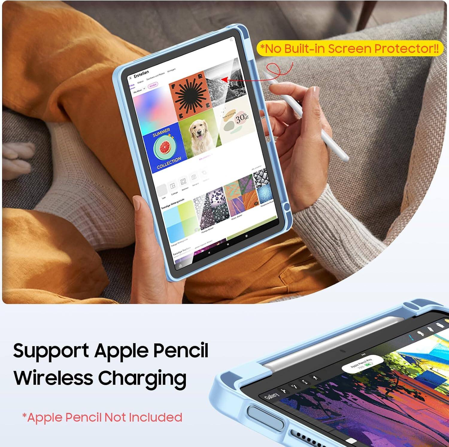 *No Built-in Screen Protector!!
Erstellon x
SUMMER
30% wer
COLLECTION

Support Apple Pencil Wireless Charging
ApplePencil
*Apple Pencil Not Included