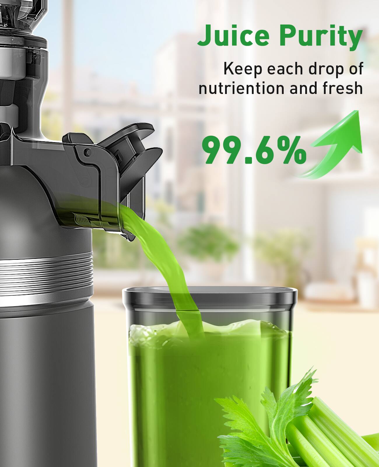 Juice Purity, Keep each drop of nutriention and fresh, 99.6%