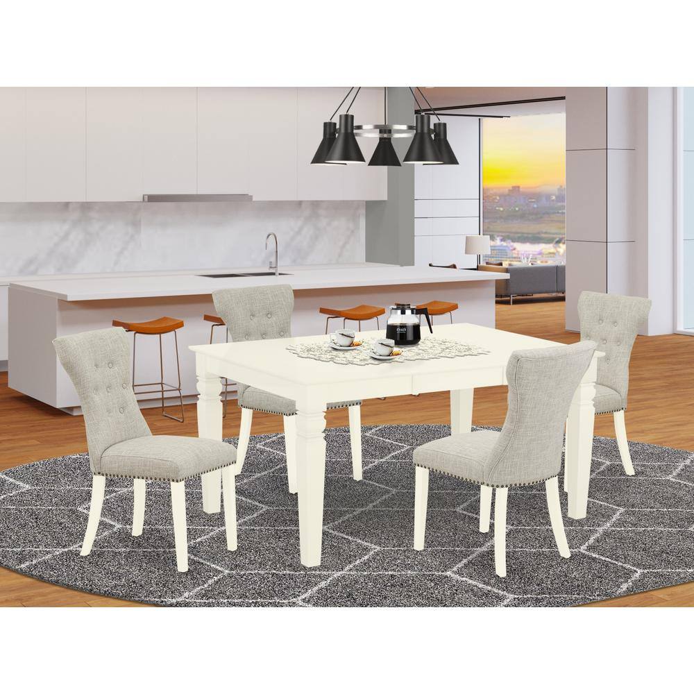 Left. East West Furniture - Dining Room Set Linen White - Brown.