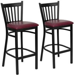 Emma + Oliver - 2 Pack Vertical Back Metal Restaurant Barstool - Burgundy Vinyl Seat/Black Metal Frame