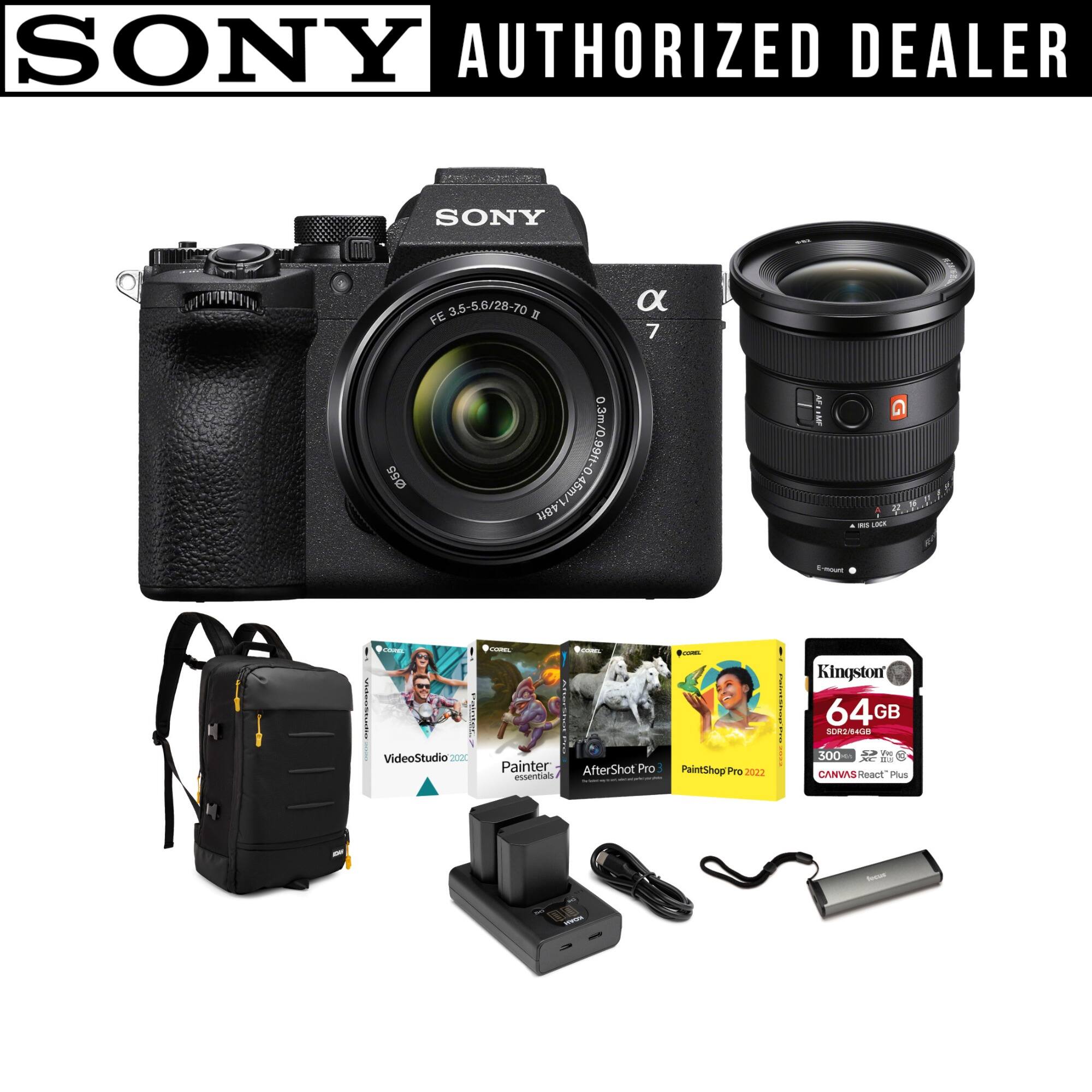 SONY AUTHORIZED DEALER

SONY α7

FE 3.5-5.6/28-70 II

VideoStudio Pro 2020
Painter AfterShot Pro essentials
PaintShop Pro 2022

Kingston 64GB SDXC UHS-II

CANVAS React Plus