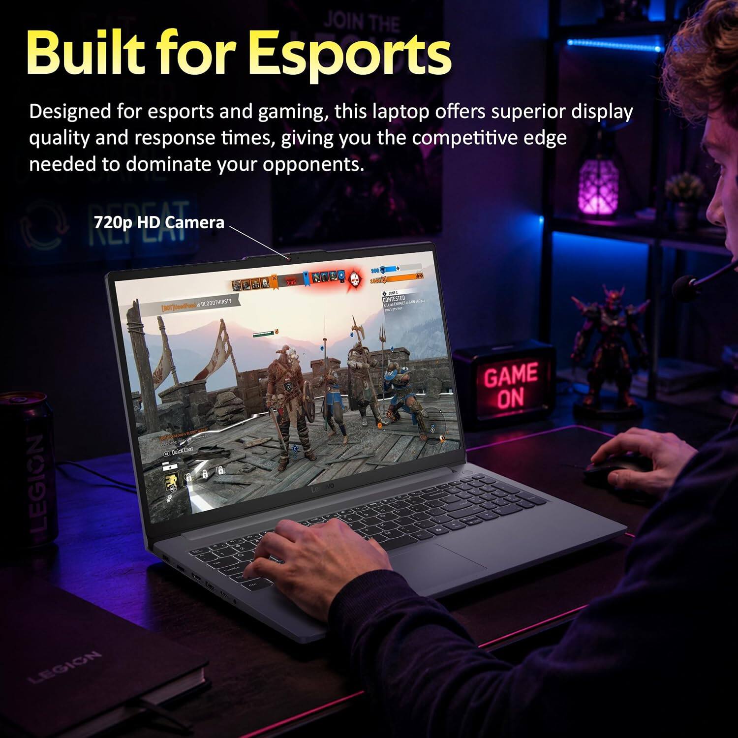 Built for Esports

Designed for esports and gaming, this laptop offers superior display quality and response times, giving you the competitive edge needed to dominate your opponents.

720p HD Camera

GAME ON