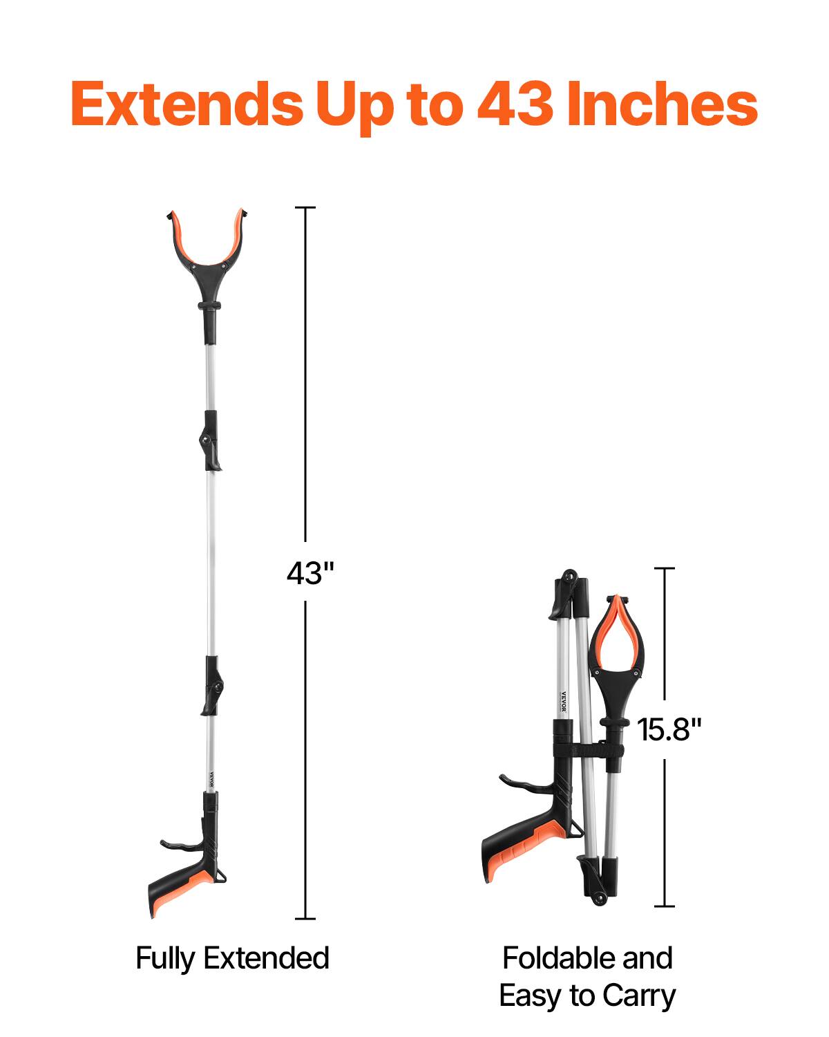 Extends Up to 43 Inches

43"

Fully Extended

15.8"

Foldable and Easy to Carry