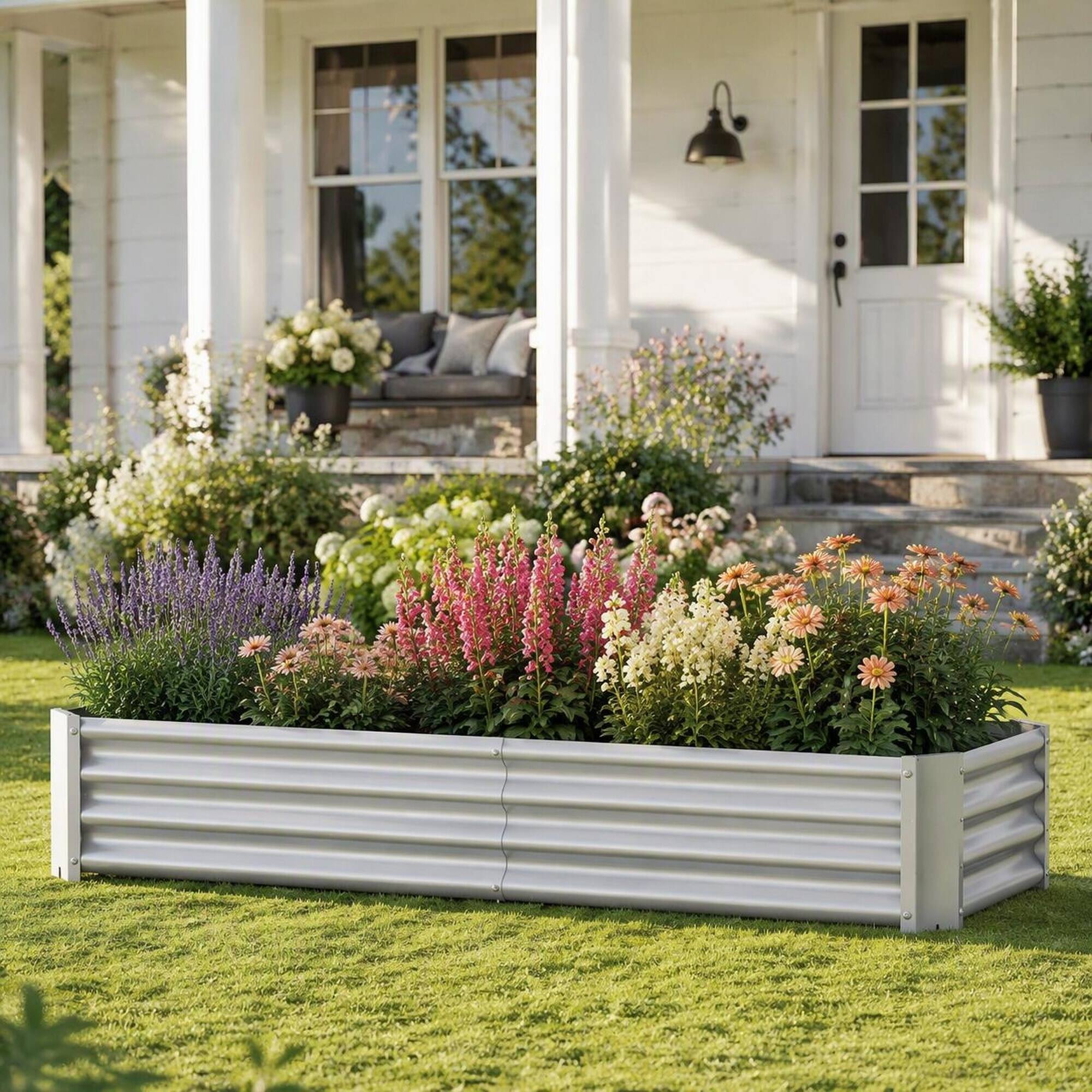RYHNUYNE Outdoor Metal Raised Garden Bed 6x3x1ft Rectangular Corrugated ...