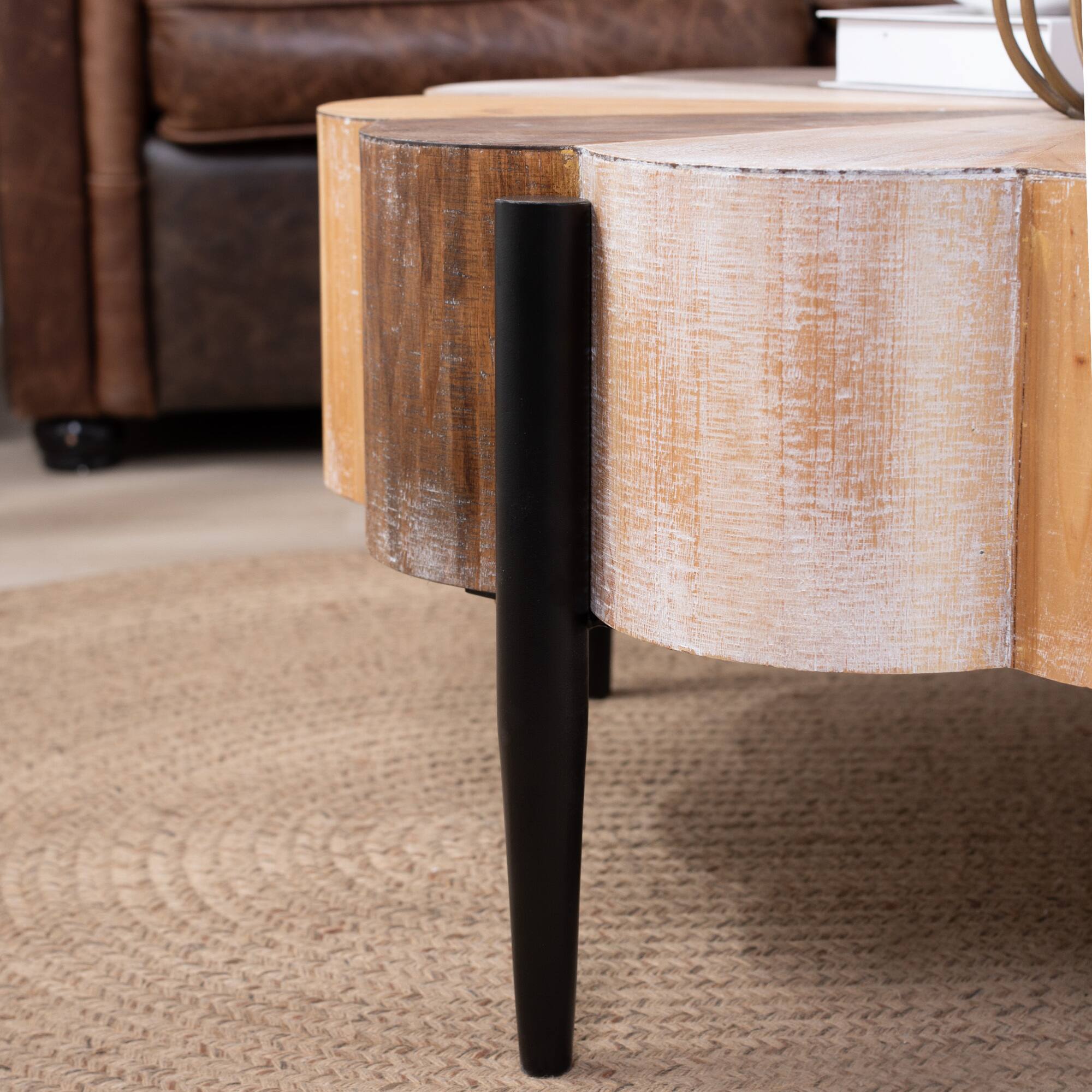 Alt View 8. GOODSILO - Vintage Distressed Flower-Shaped Coffee Table with Sturdy Metal Legs for Living Room Decor - Multicolor.