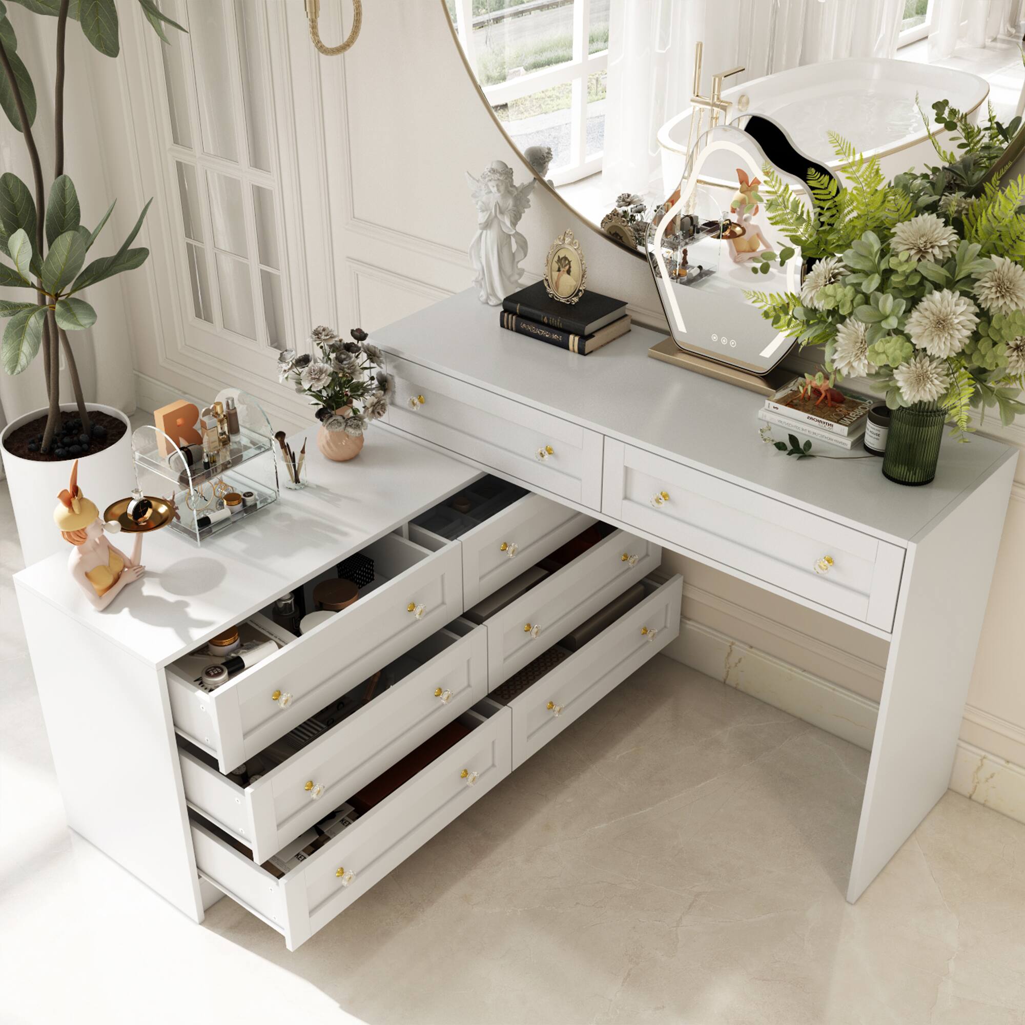 Alt View 4. FUFU&GAGA - FUFU&GAGA Convertible Dresser & Vanity: Transformable, Space - Smart Solution - White.