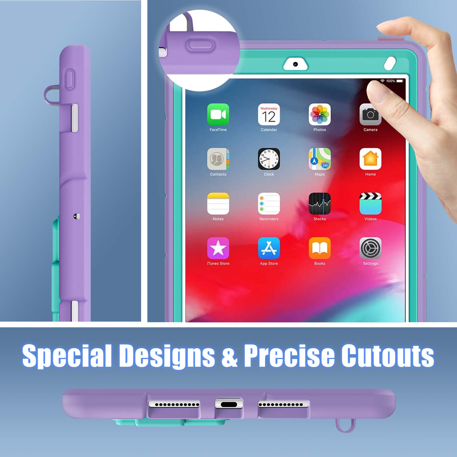 100%  
FaceTime  
Wednesday 12 Calendar  
Photos  
Camera  
7 11 + 1  
: 1  
1  
Contacts  
Clock  
Maps  
Home  
Notes  
Reminders  
Stocks  
Videos  
Tunes Store  
App Store  
Books  
Settings  
Special Designs & Precise Cutouts