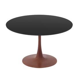 LeisureMod - Bristol Round Dining Table 40 in. MDF Top with Cherry Finish Pedestal Steel Base, Modern Accent Kitchen Table - Black