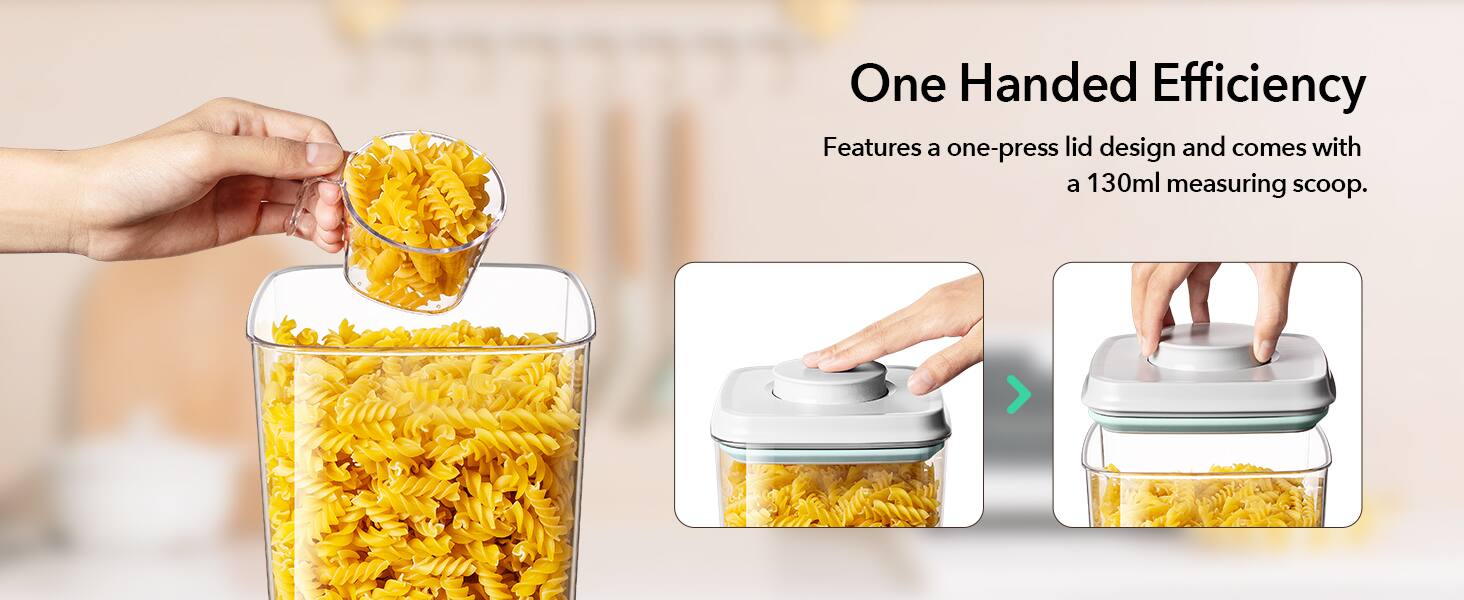 One Handed Efficiency  
Features a one-press lid design and comes with a 130ml measuring scoop.