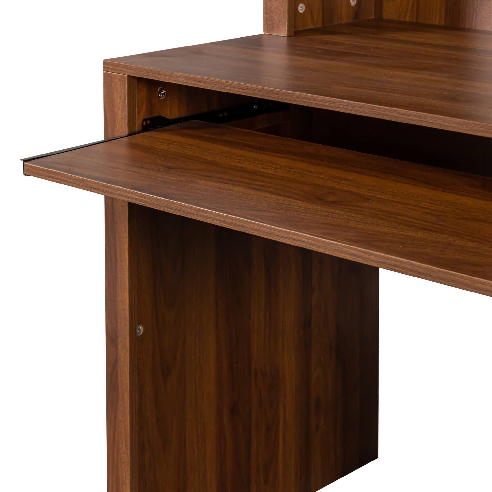 Back. GOODSILO - Home Office Computer Desk with Hutch | Study Writing Table with Storage - Walnut.