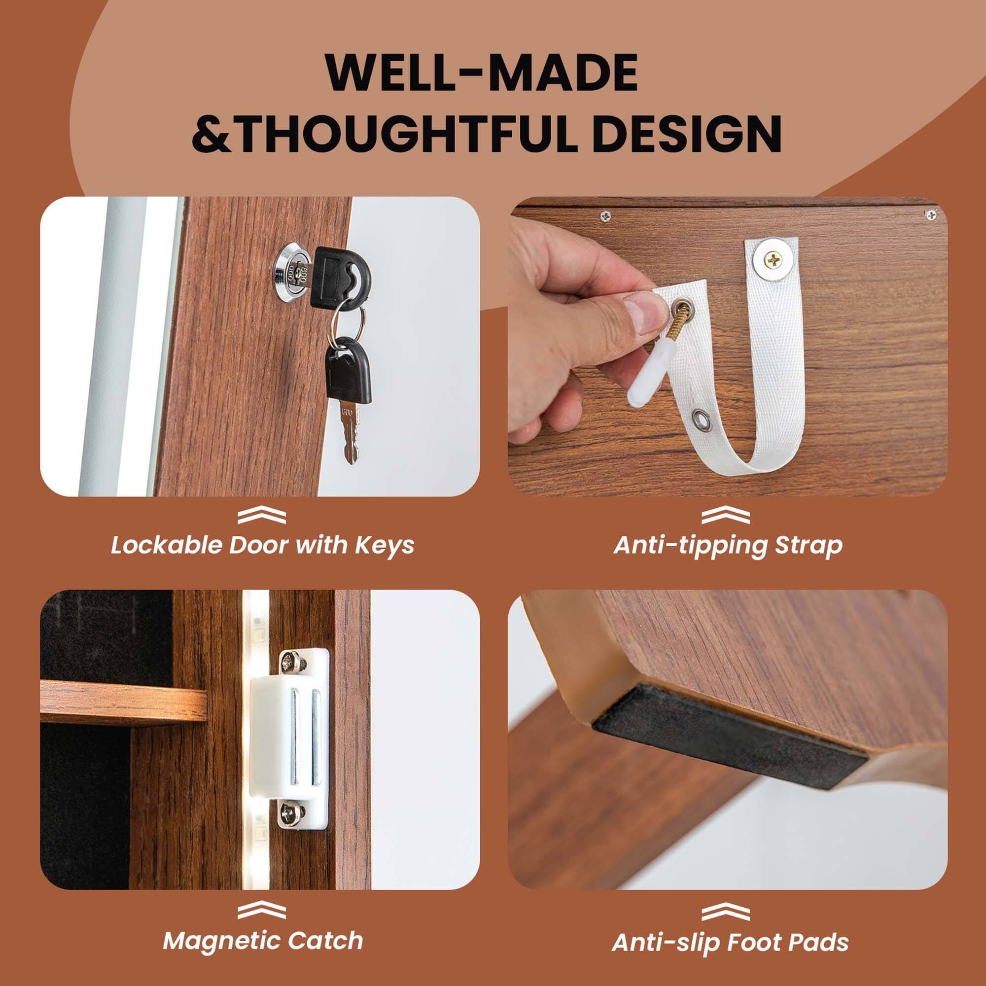 WELL-MADE & THOUGHTFUL DESIGN

- Lockable Door with Keys
- Anti-tipping Strap
- Magnetic Catch
- Anti-slip Foot Pads
