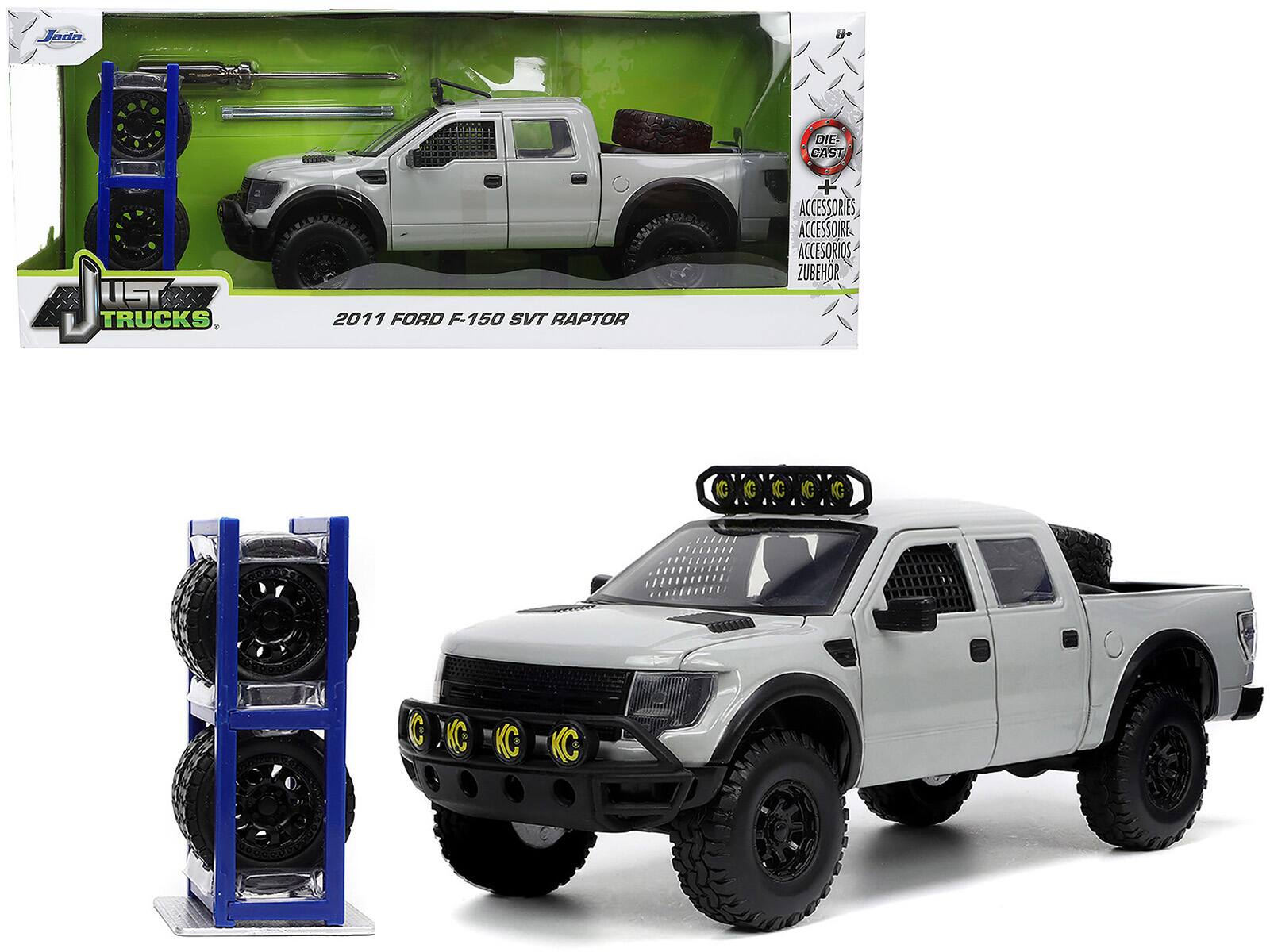 2011 Ford F-150 SVT Raptor Pickup Truck with Extra Wheels "Just Trucks" Series 1/24 Diecast Model Car by Jada - Light Gray