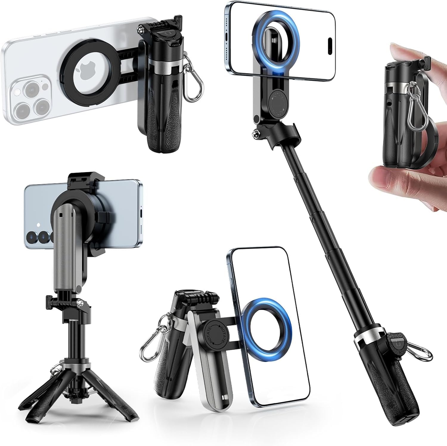 Front. HM 1810 - Magnetic Mini Selfie Stick Tripod 4 in 1 Pocket Size Phone With 360  Rotation Choice Rechargeable Remote - No Light.