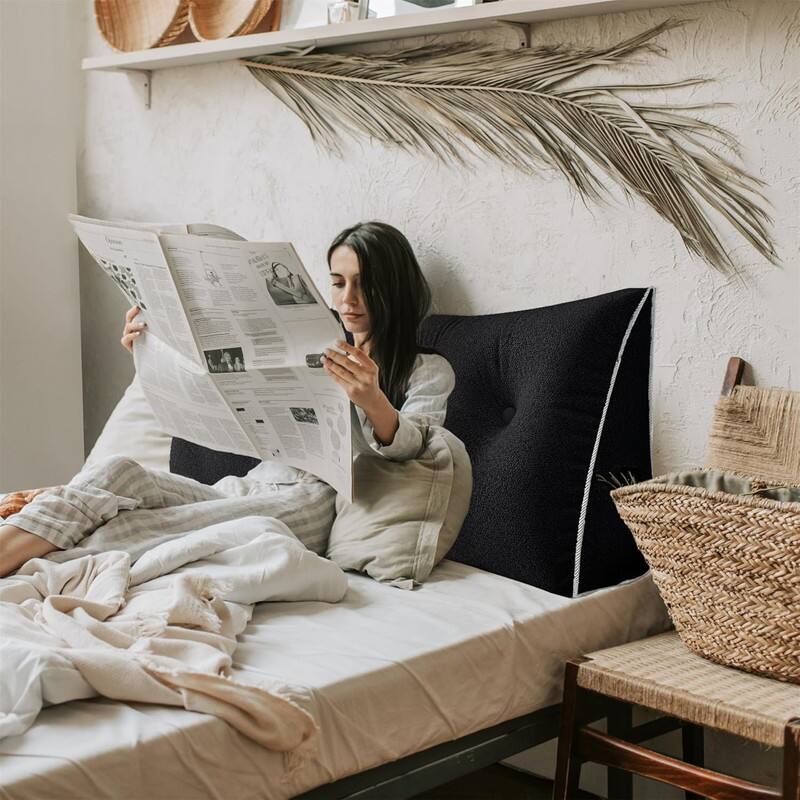 Angle. wowmax - Queen Black Headboard Pillow - Plush Triangle Wedge for Sitting Up in Bed Reading - Black.