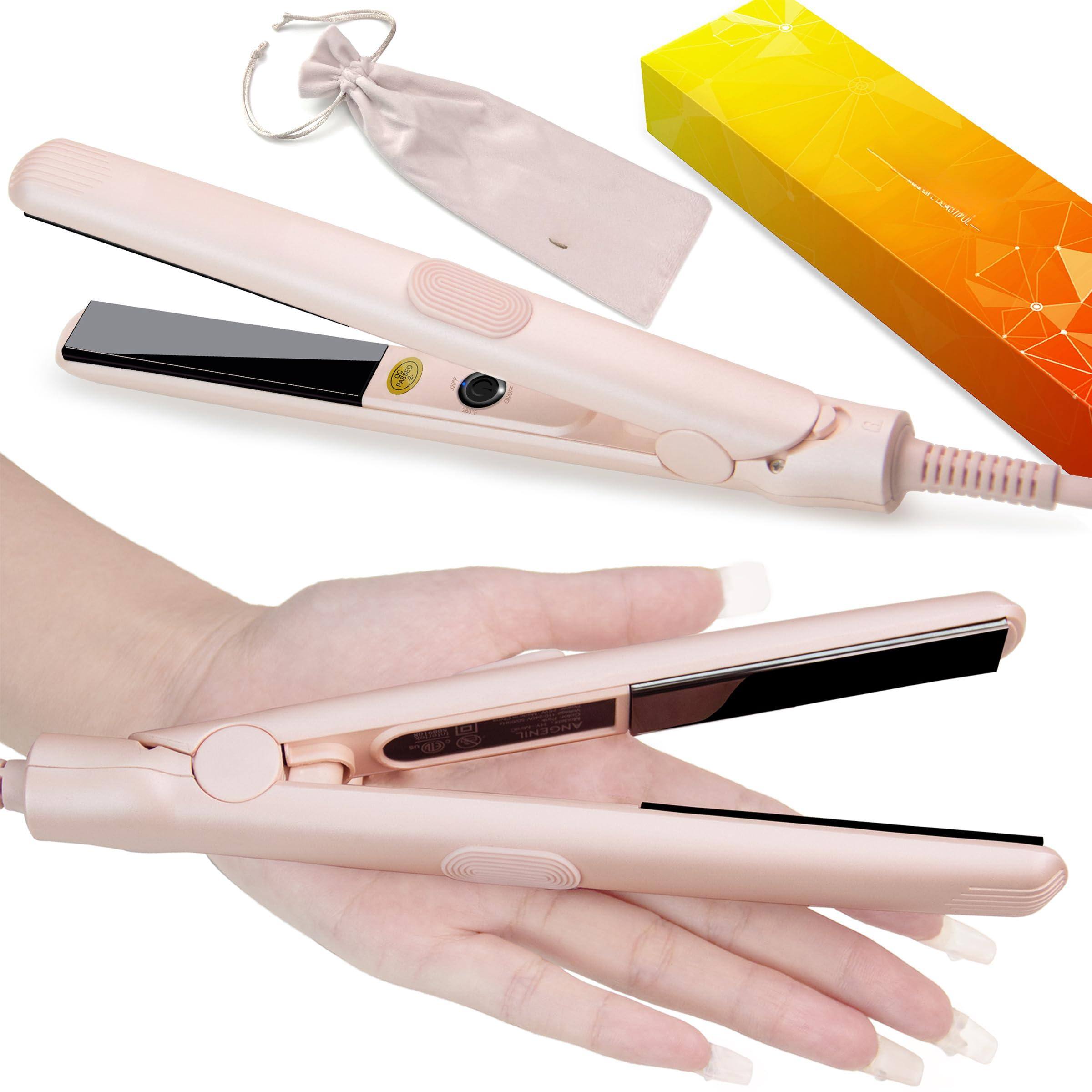 The Best Inks - Pro Round Pink Dual Hair Straightener Irons Titanium Flat Iron And Curler 2 In 1 With Heat Resistant Silicone - 0.7 Inch