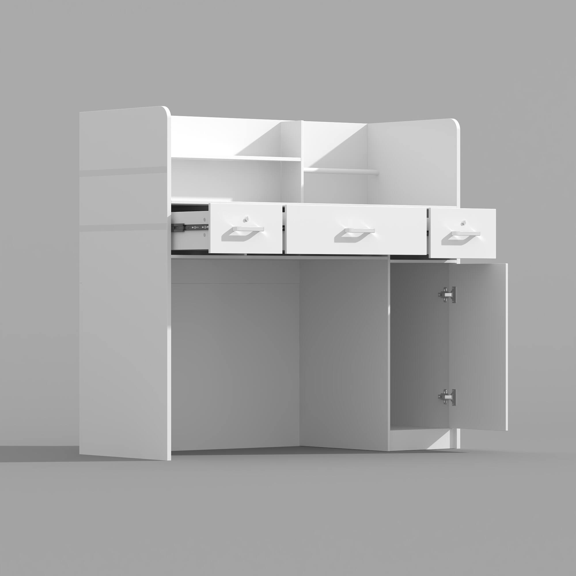 Left. Famapy - Famapy Modern Reception Desk: Streamlined Design & Organized Storage for Offices - White.