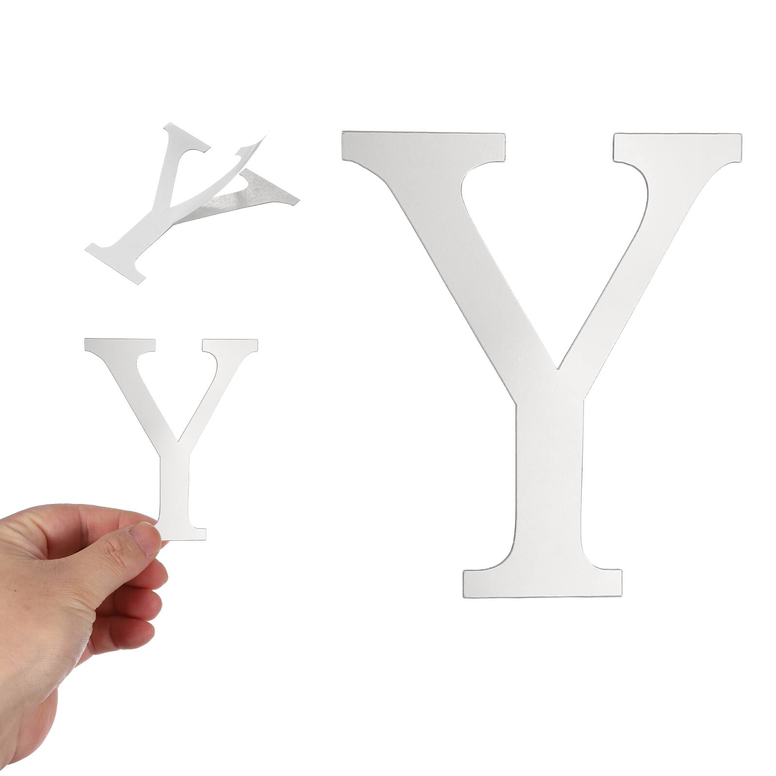Front. Unique Bargains - 3D Alphabet Mirror Wall Sticker, 4" Acrylic Letter Y Self-Adhesive Home Decor for Living Room, Bedroom - Silver.
