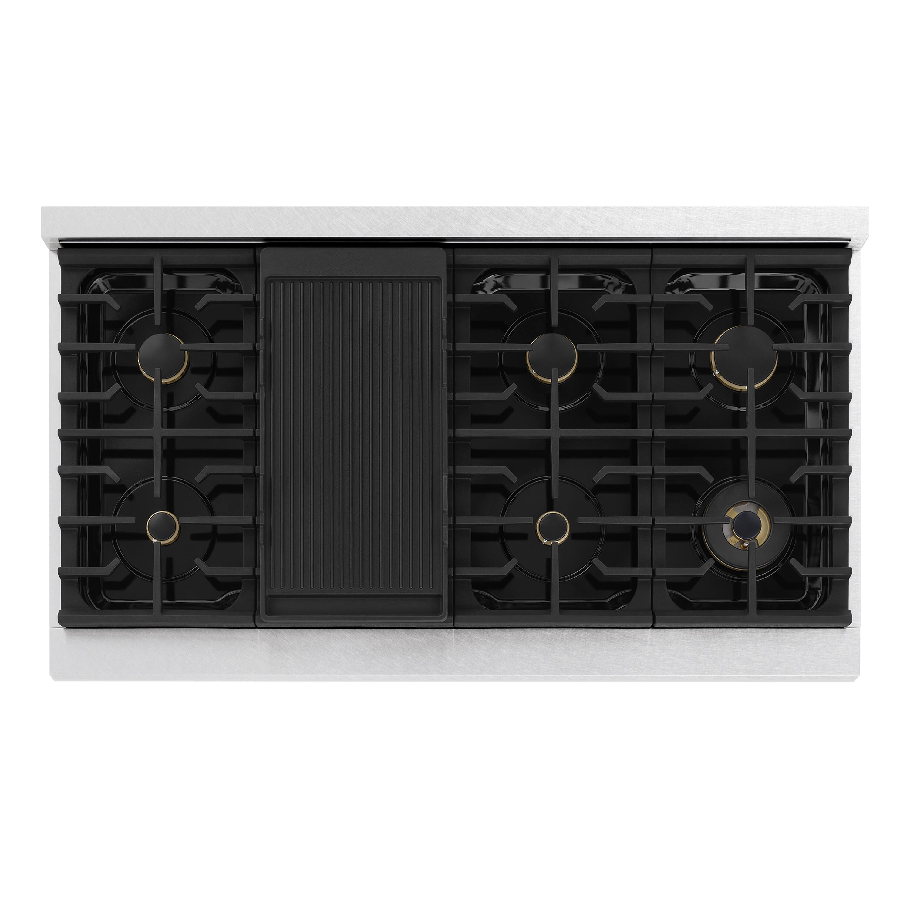 Alt View 8. ZLINE - Autograph 48 in. 6.7 cu. ft. Marino Dual Fuel Freestanding Range with 8 Gas Burners in Satin Steel with Bronze Accents - Satin Stainless Steel.