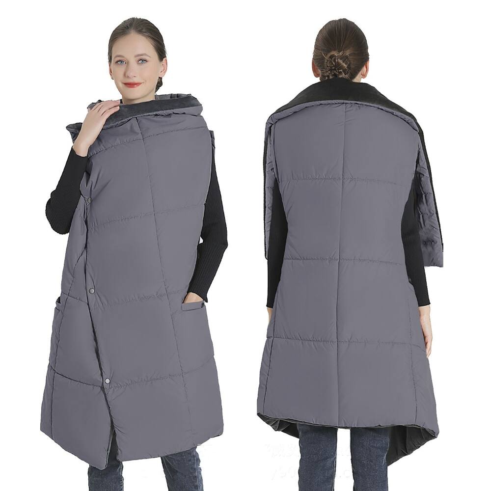 Left. Loheer - Loheer USB Heated Blanket Electric Heated Poncho with Dual Switch Control - Grey.