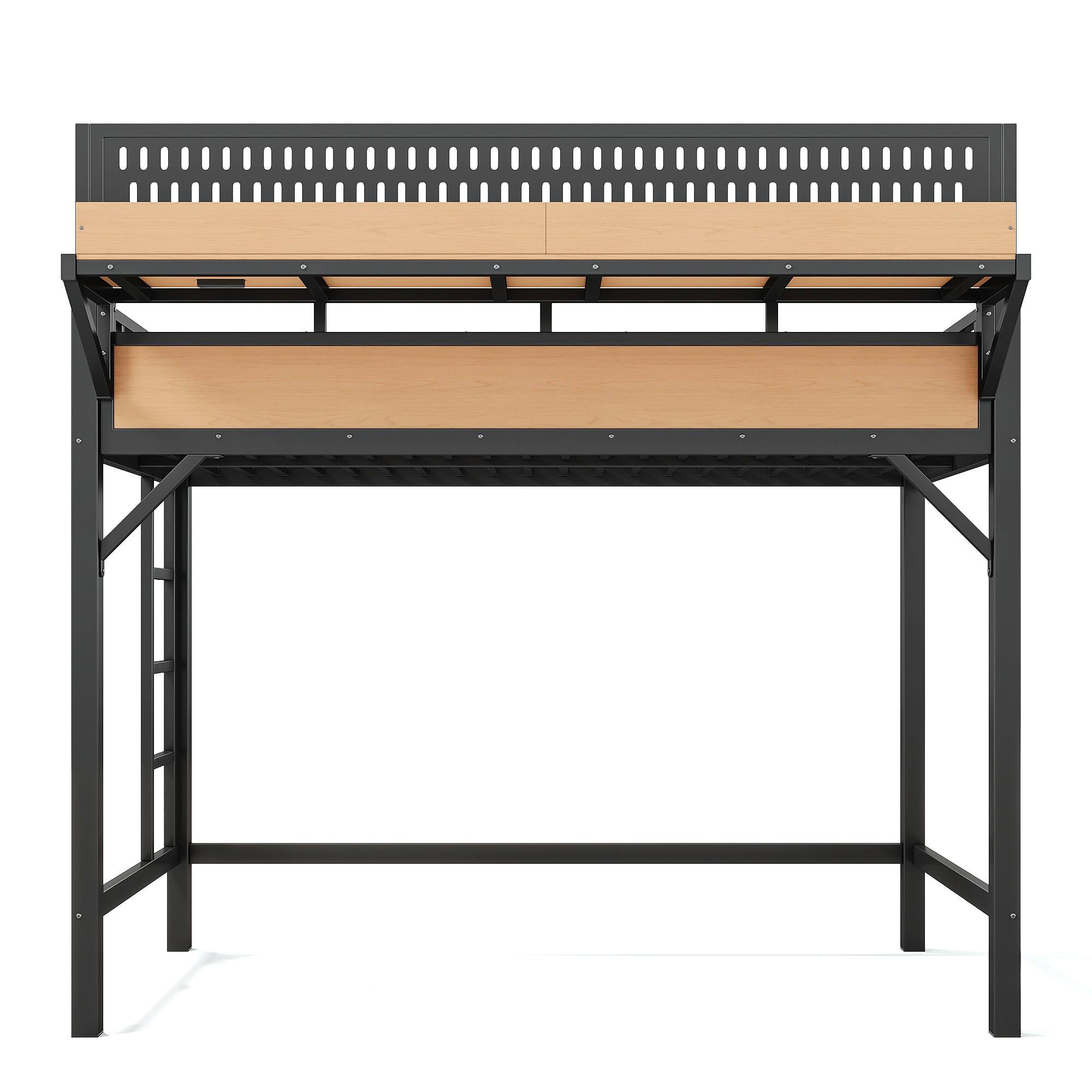 Alt View 7. Boyel Living - Twin XL Size Loft Bed Frame with Storage Shelves and Pegboard Metal Loft Bed - Black.