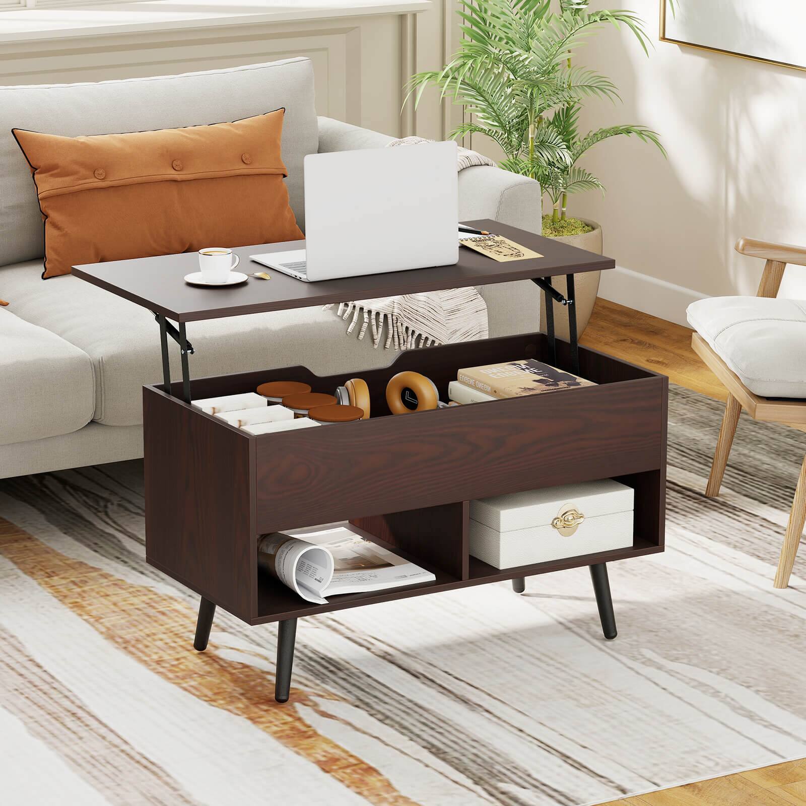 Alt View 4. Costway - Costway 31.5" Lift Top CoffeeTable ModernTable with Hidden Compartment&Wood Legs For Home - Brown.