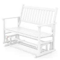 Costway - Patio Glider Loveseat Chair Swing Rocking Bench with Slatted Seat & Curved Backrest - White - Front_Zoom