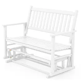Costway - Patio Glider Loveseat Chair Swing Rocking Bench with Slatted Seat & Curved Backrest - White