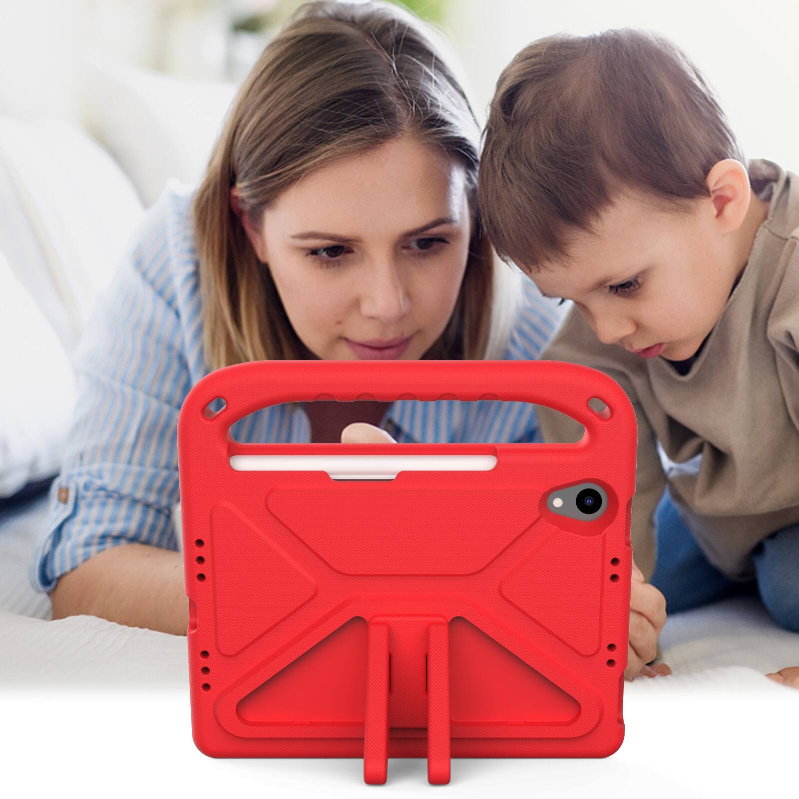 Alt View 2. UUCOVER - Lightweight EVA Case for iPad mini A17 Pro 8.3-inch 2024/iPad mini 6th Gen Shockproof Handle Kickstand Anti-Slip Cover - Red.