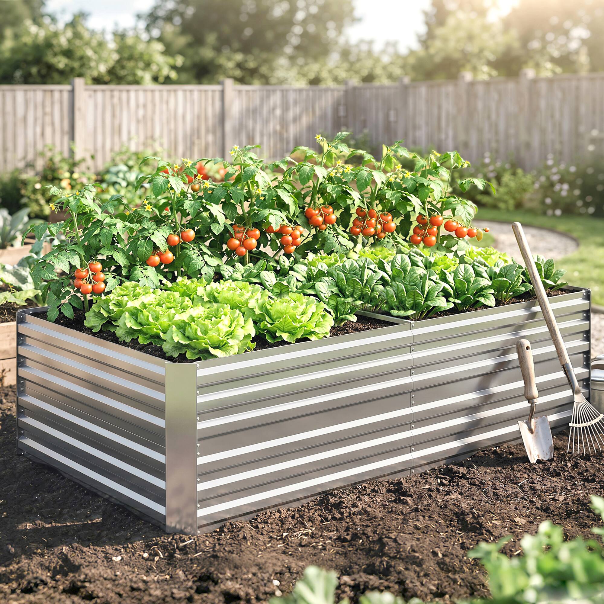 Alt View 1. Outsunny - Raised Garden Bed, Steel Outdoor Planters with Reinforced Rods - Silver.