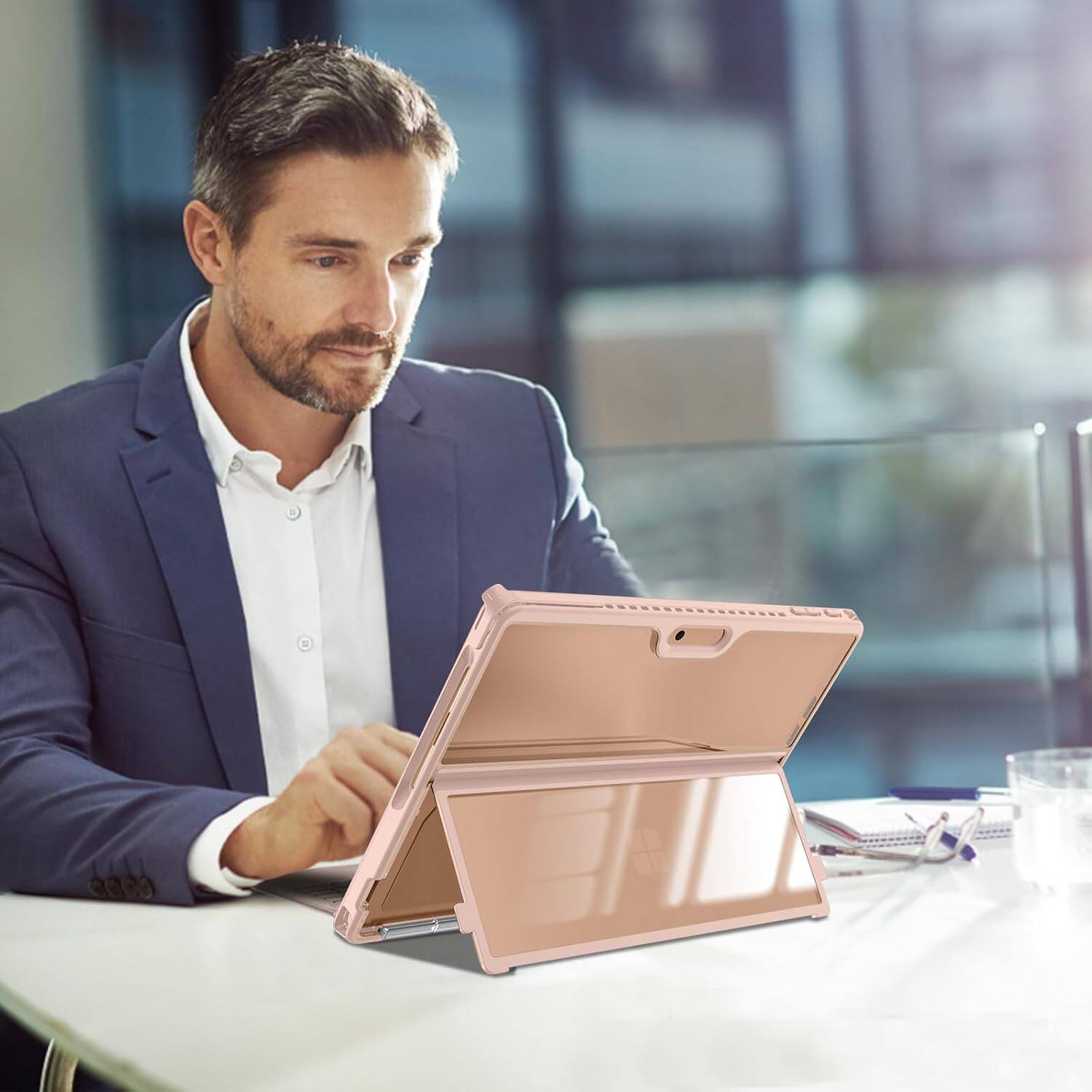 Alt View 4. Fintie - Hard Case for 13 inch Microsoft Surface Pro 12th (2026)/11th/10/9, Shockproof Folio Rugged Cover with Clear Back Shell - Dune.