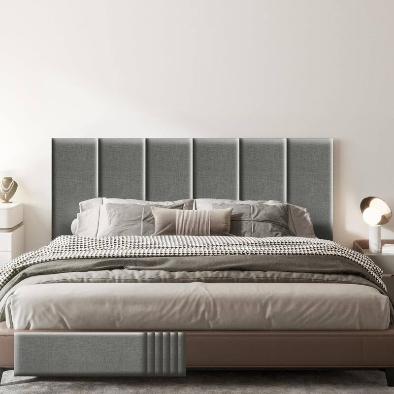 Front. wowmax - Peel & Stick Padded Headboard for Full Bed - Self-Adhesive Gray Wall Panel, Easy DIY Installation (6-Pack, 35.4x11.8") - Grey.