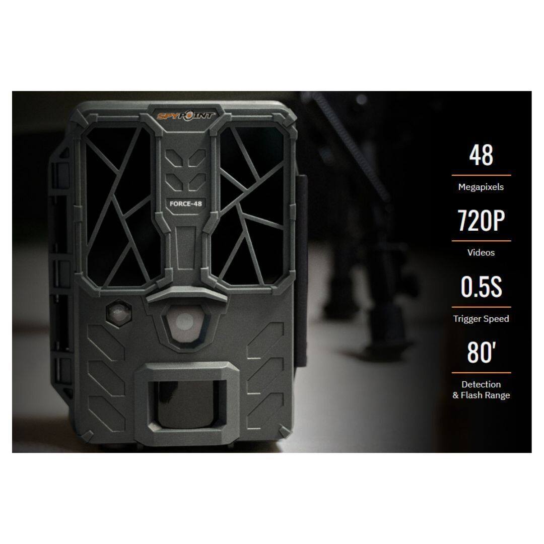 SPYPOINT  
FORCE-48  

48 Megapixels  
720P Videos  
0.5S Trigger Speed  
80' Detection & Flash Range