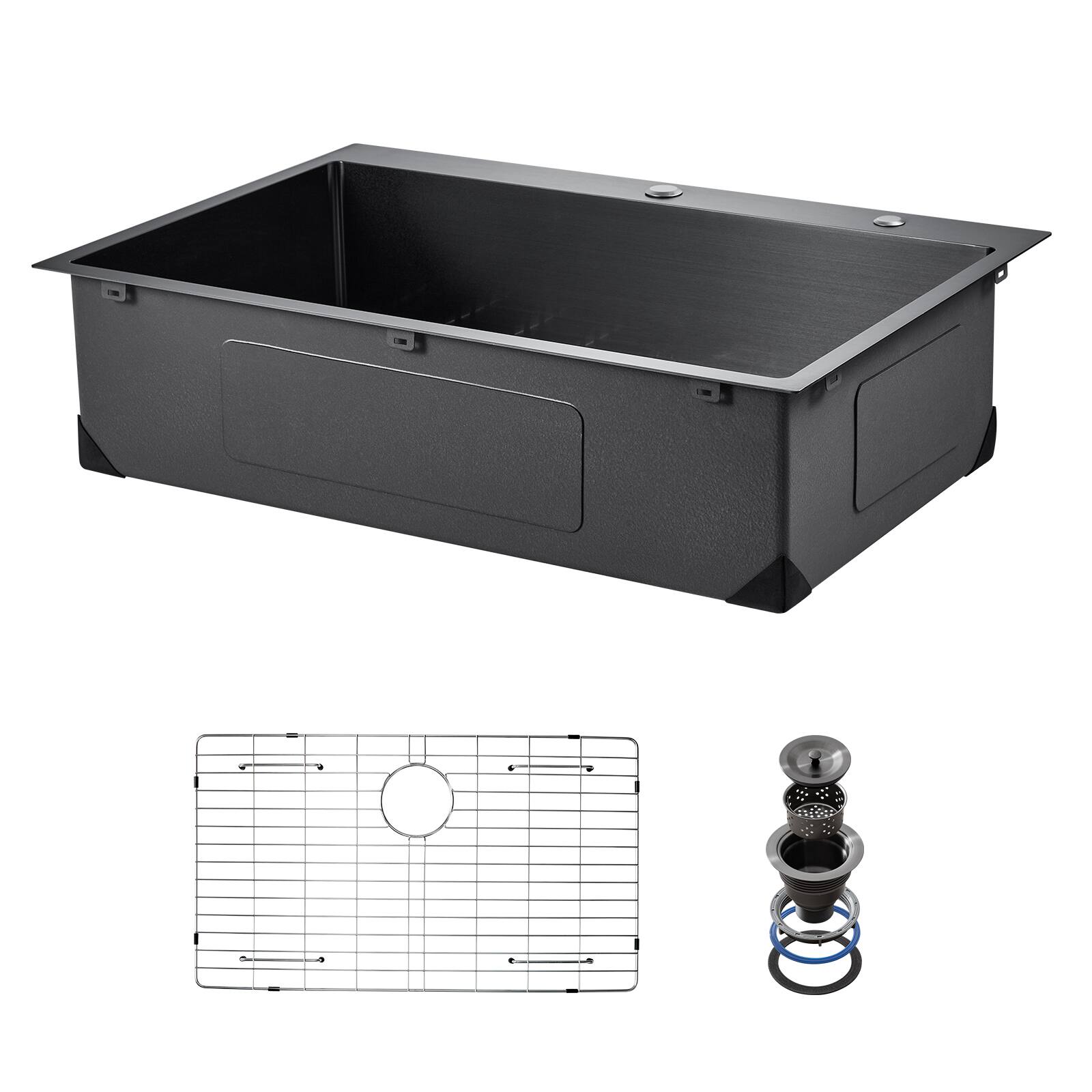 Alt View 5. VEVOR - 33 inch Kitchen Sink Workstation, 304 Stainless Steel Top Mount Sinks, Drop-In Single Bowl Farmhouse Basin - Black.