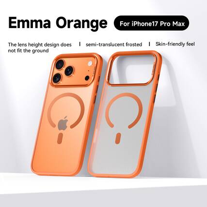 Emma Orange
For iPhone17 Pro Max
The lens height design does not fit the ground
semi-translucent frosted
Skin-friendly feel