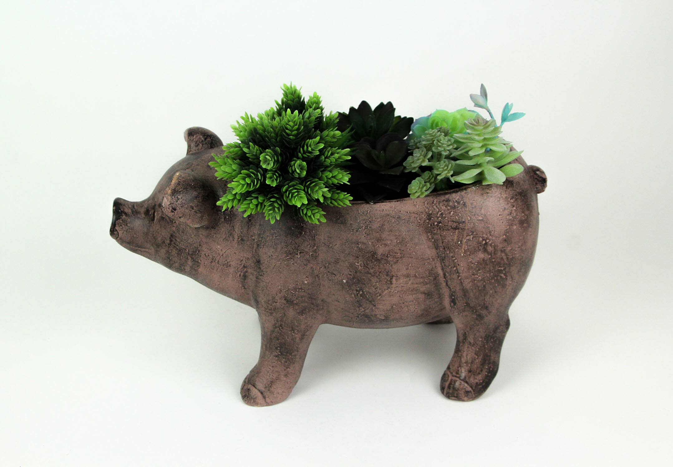 Alt View 5. Zeckos - 17 Inch Long Rustic Brown Finish Smiling Pig Planter - Brown.