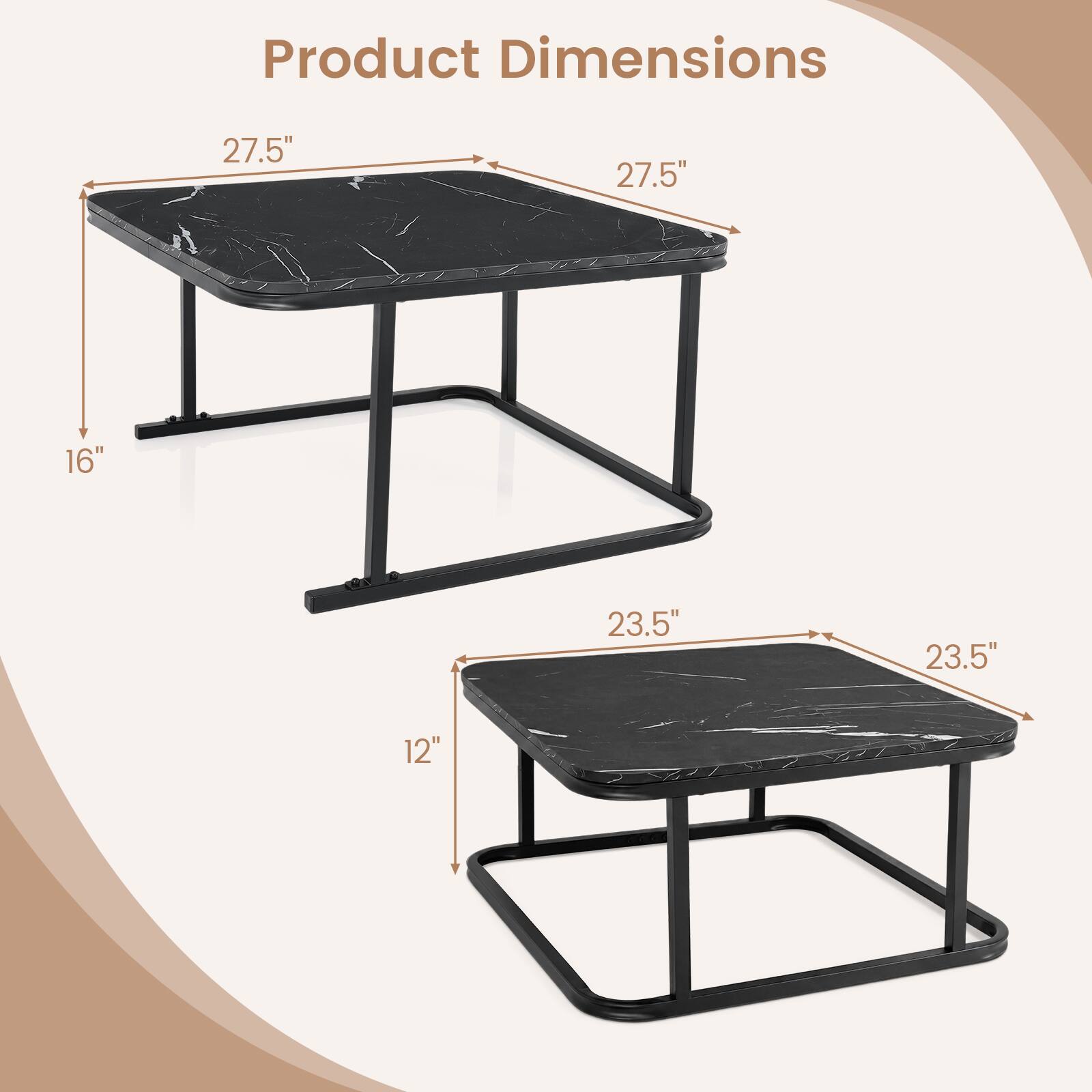 Product Dimensions: 27.5" x 27.5" x 16" (table) and 23.5" x 23.5" x 12" (bench)