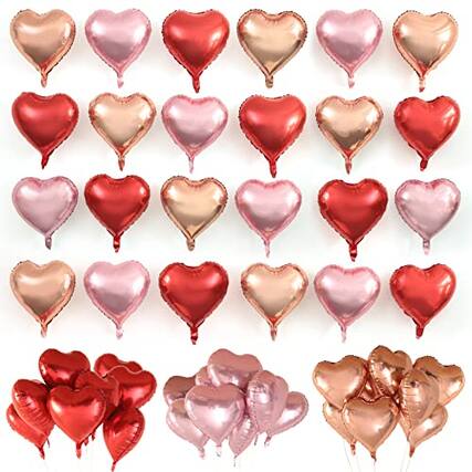 Front. ESBANY - 24pcs Heart Foil Balloons Love Red Pink Gold Rose 18 Inch Mylar Balloon for Valentine Day Decorations Backdrop Balloons - Red,pink.