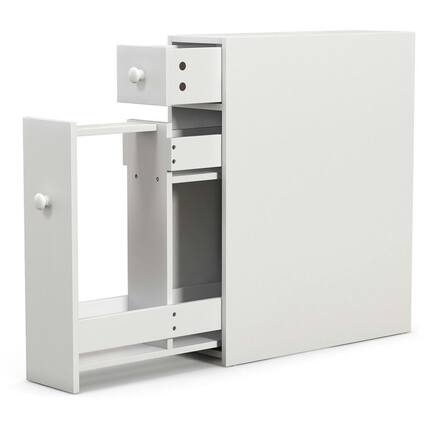 Front. Kadyn - White Bathroom Cabinet Space Saver Storage Organizer-White, - White.