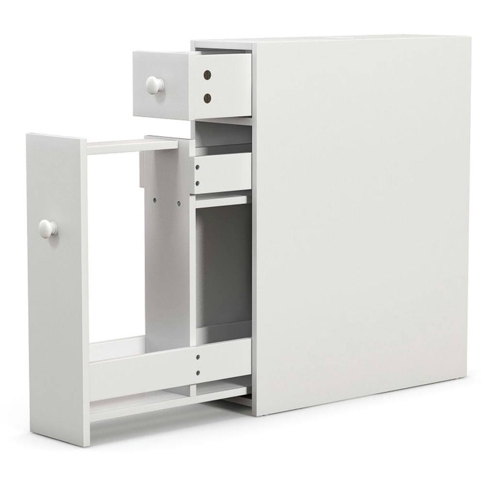 Front. Kadyn - White Bathroom Cabinet Space Saver Storage Organizer-White, - White.