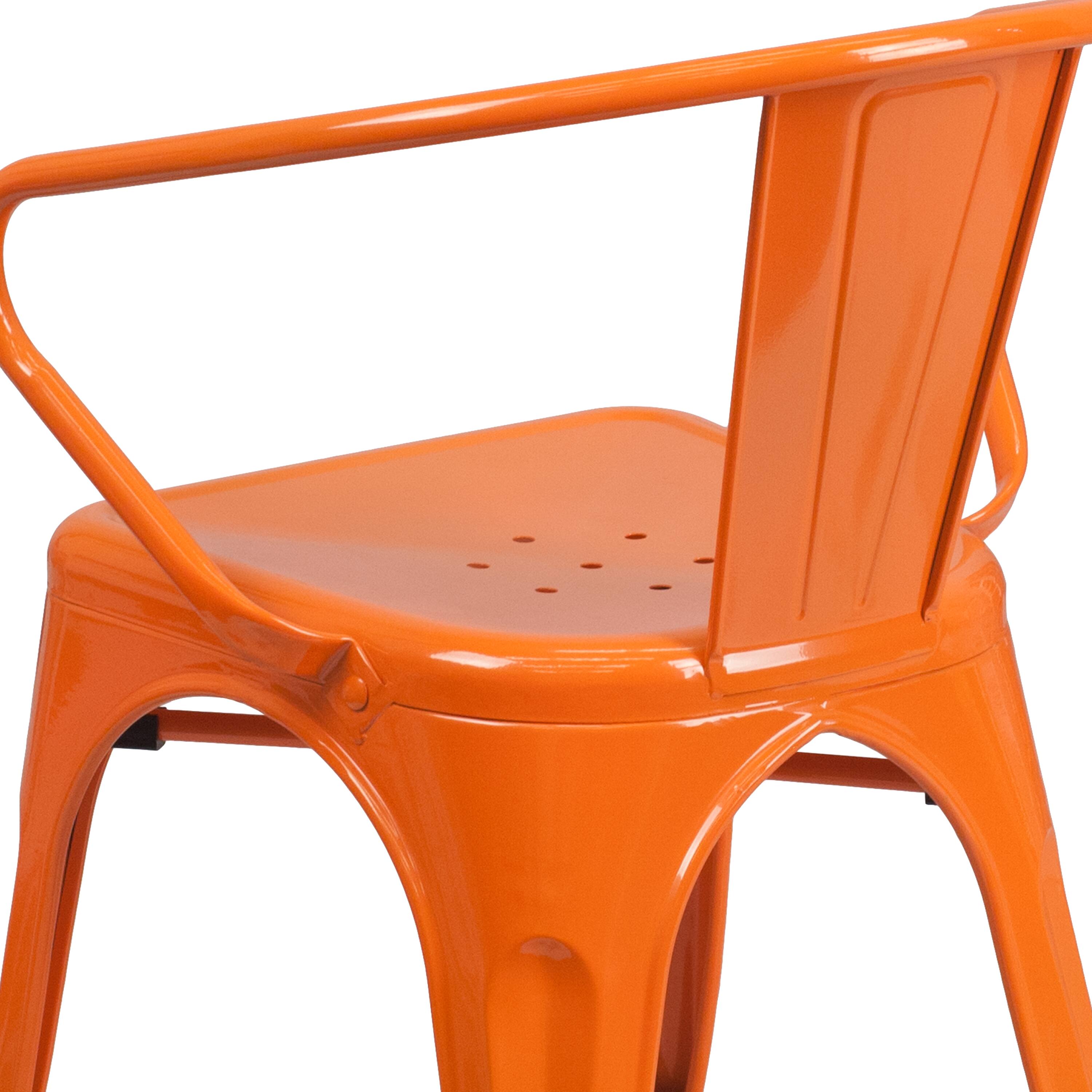 Alt View 9. Emma + Oliver - Commercial Grade Colorful Metal Indoor-Outdoor Chair with Arms - Orange.
