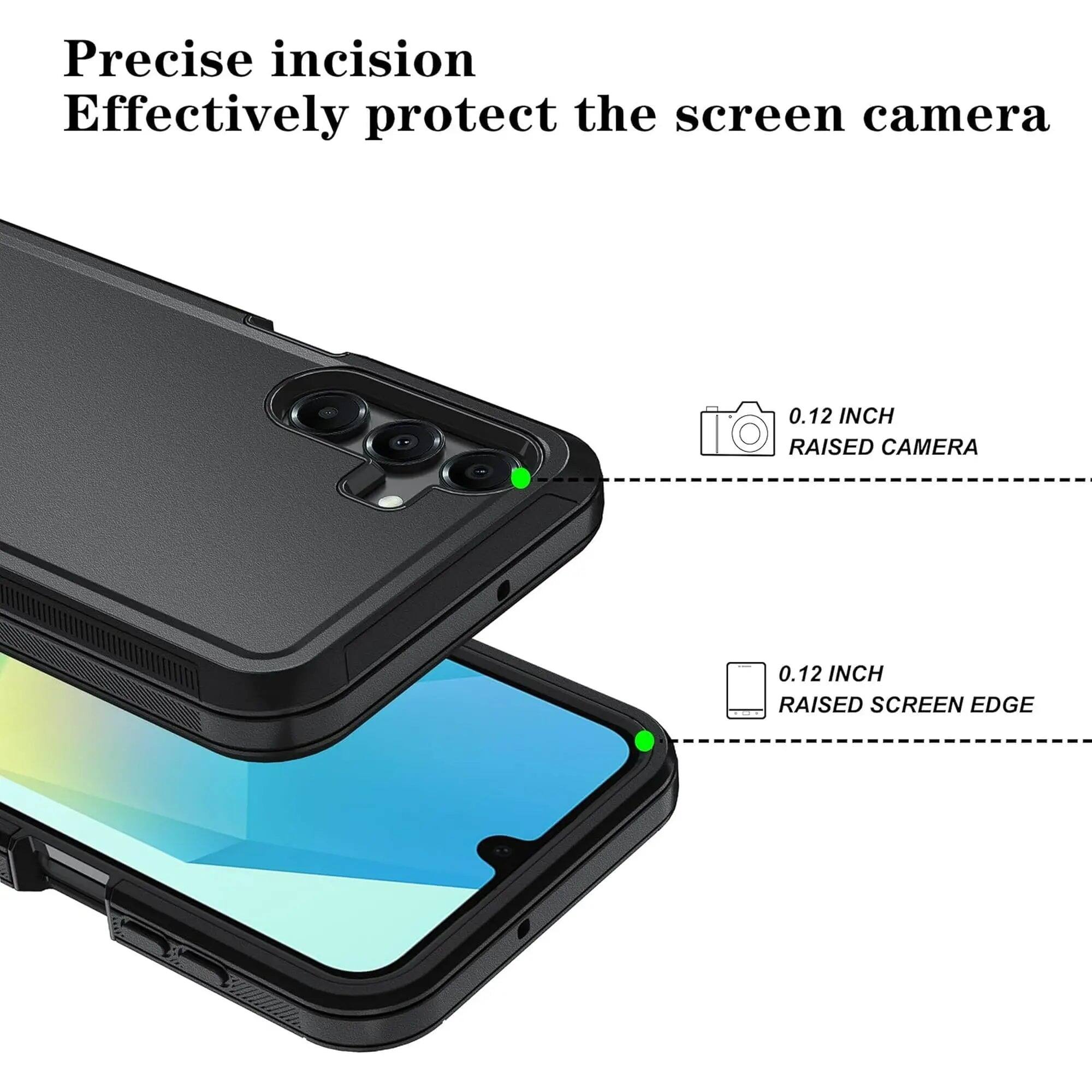Precise incision  
Effectively protect the screen camera

0.12 INCH RAISED CAMERA  
0.12 INCH RAISED SCREEN EDGE