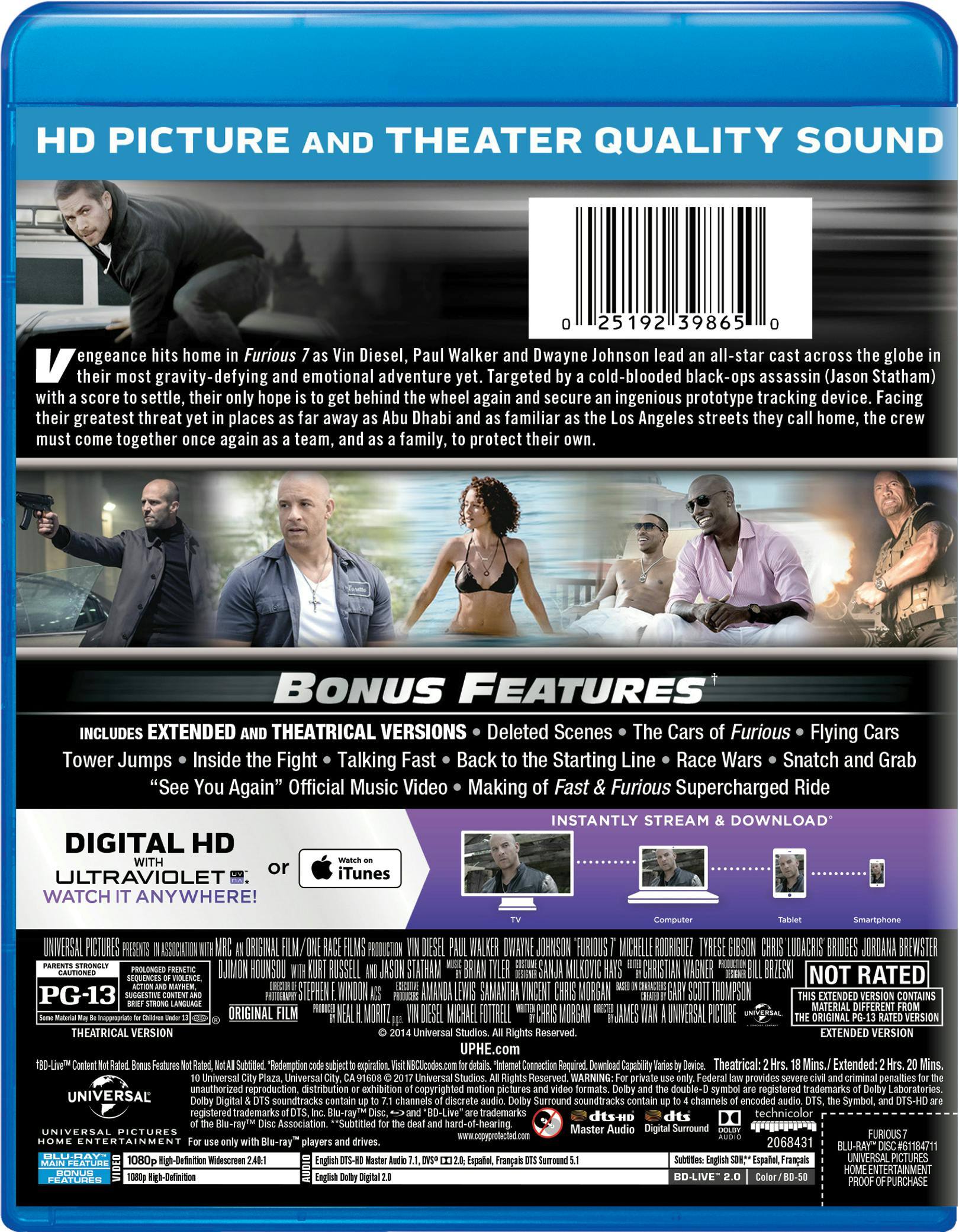 Angle. Fast & Furious 7 (Blu-ray Extended Edition) [Blu-ray].