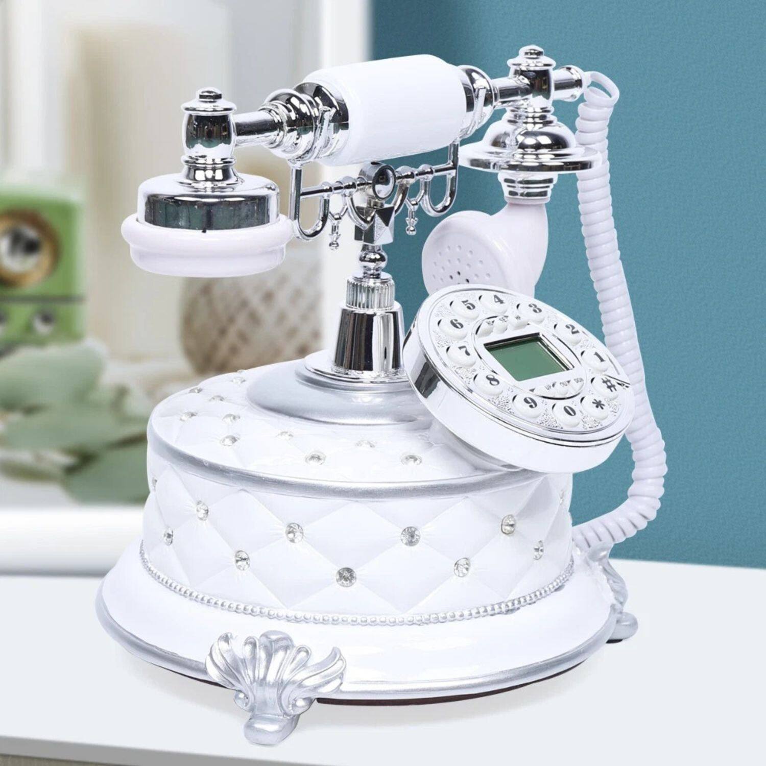 Left. Stock Preferred - Vintage Retro Corded Landline Telephone - White.