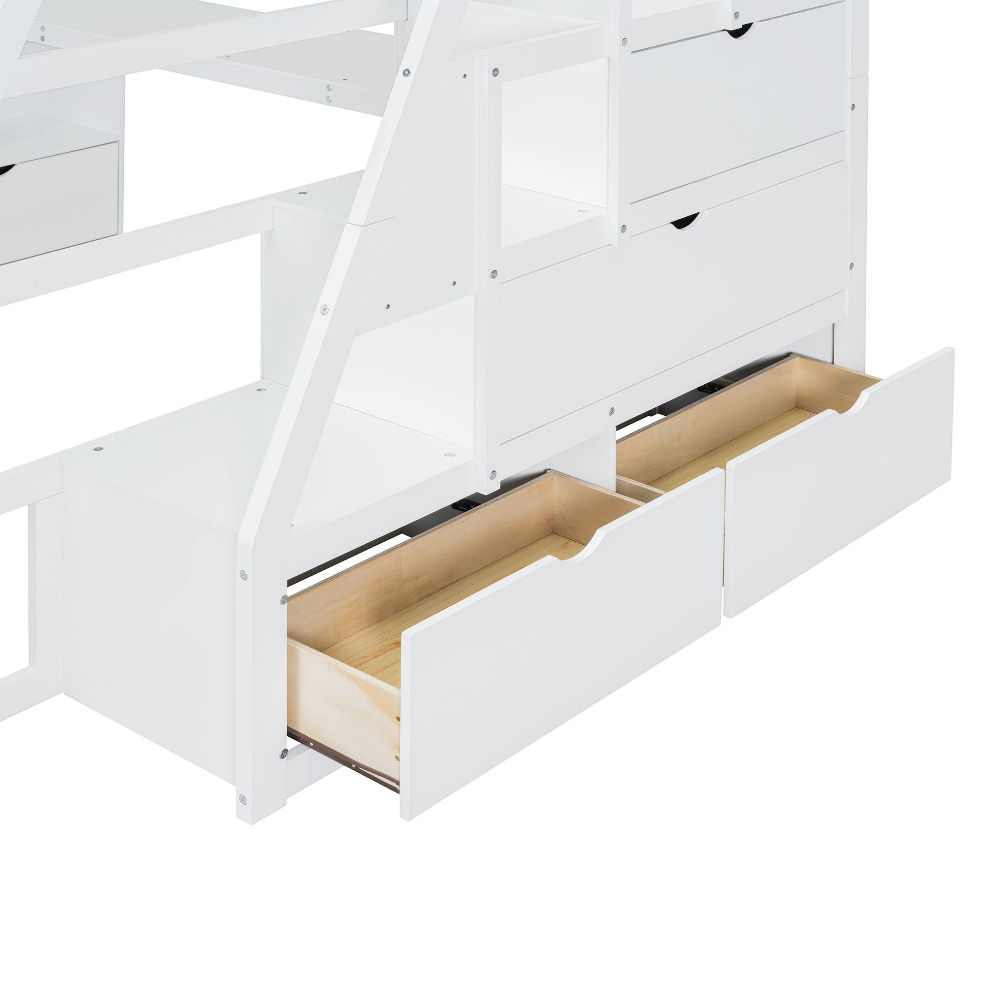 Alt View 10. Tiramisubest - Full Size White Loft Bed with 7 Drawers, 2 Shelves & Desk - Plywood - White.