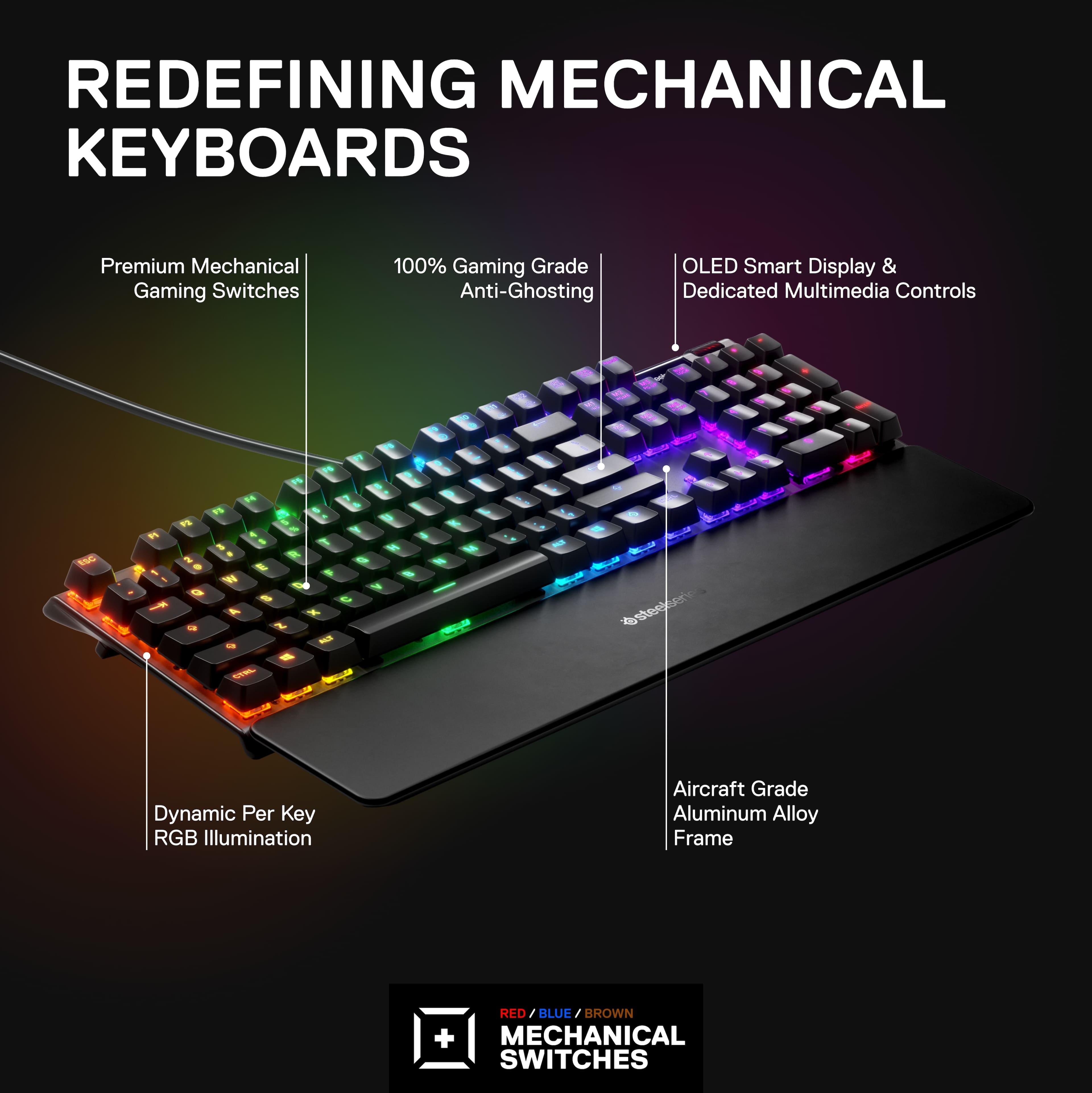 Redefining Mechanical Keyboards: Premium Mechanical Gaming Switches, 100% Gaming Grade, Anti-Ghosting, OLED Smart Display & Dedicated Multimedia Controls.