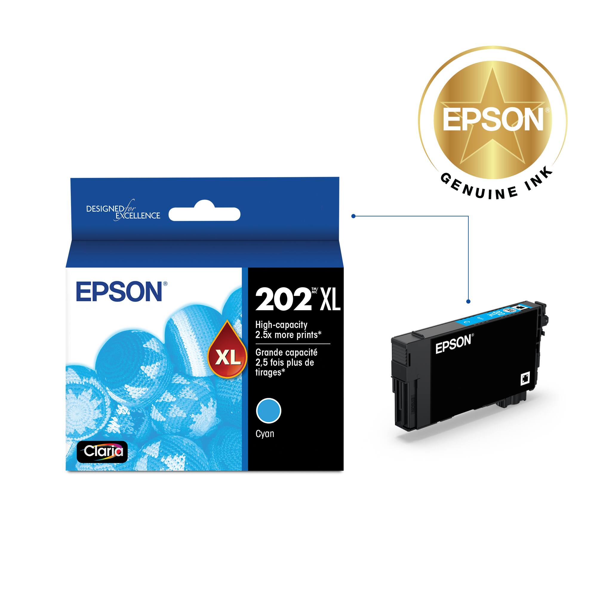 EPSON 202 XL High-capacity 2.5x more prints* Grande capacit XL 2,5 fois plus de tirages* 20A EPSON Claria Aes - - Cyan