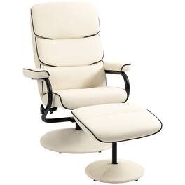 Homcom - Recliner Chair with Ottoman: PU Leather Swivel High Back w/Adjustable Backrest - Cream White